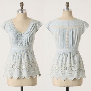 Anthropologie Floreat Ruffle Tambour Blouse